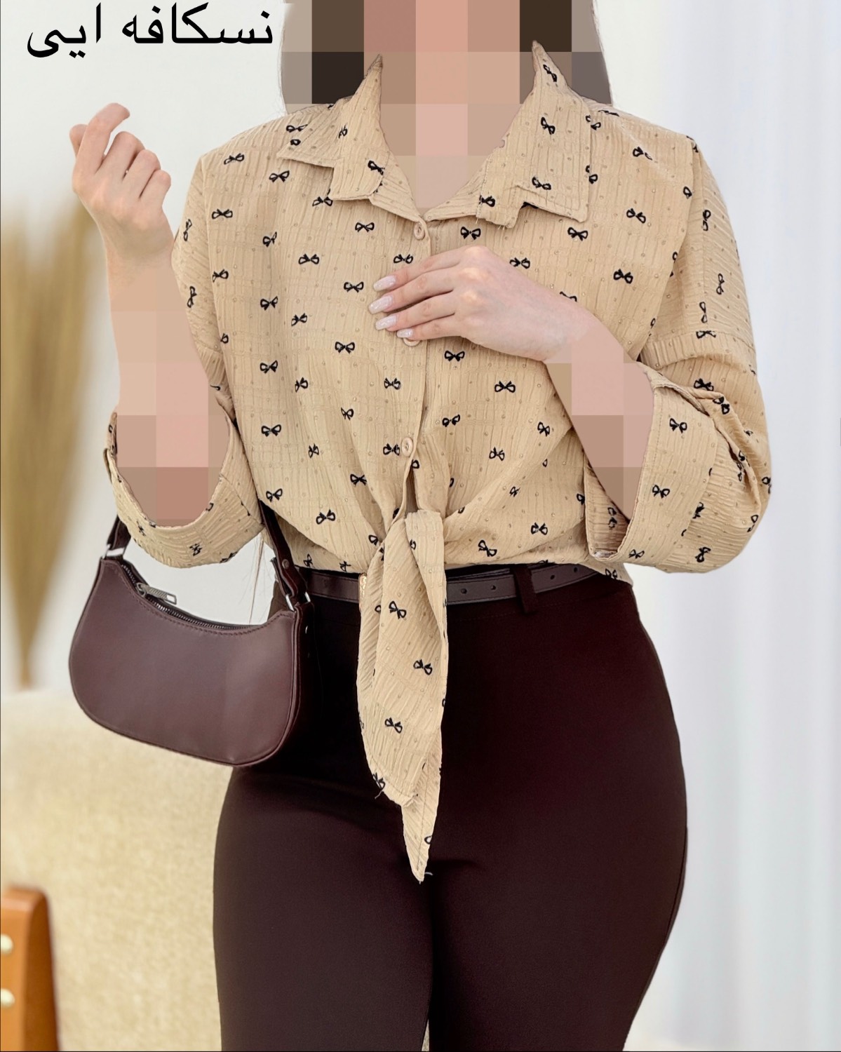 شومیز گره ای پاپیون‌ دار اطلس کد i747