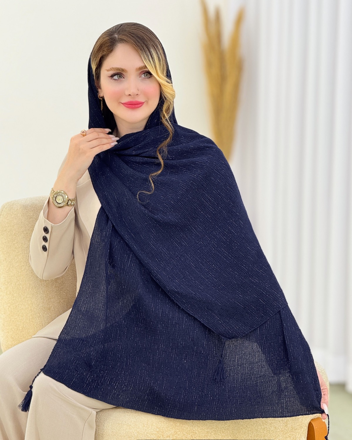 شال لمه دار رنگی کریشه کد i856
