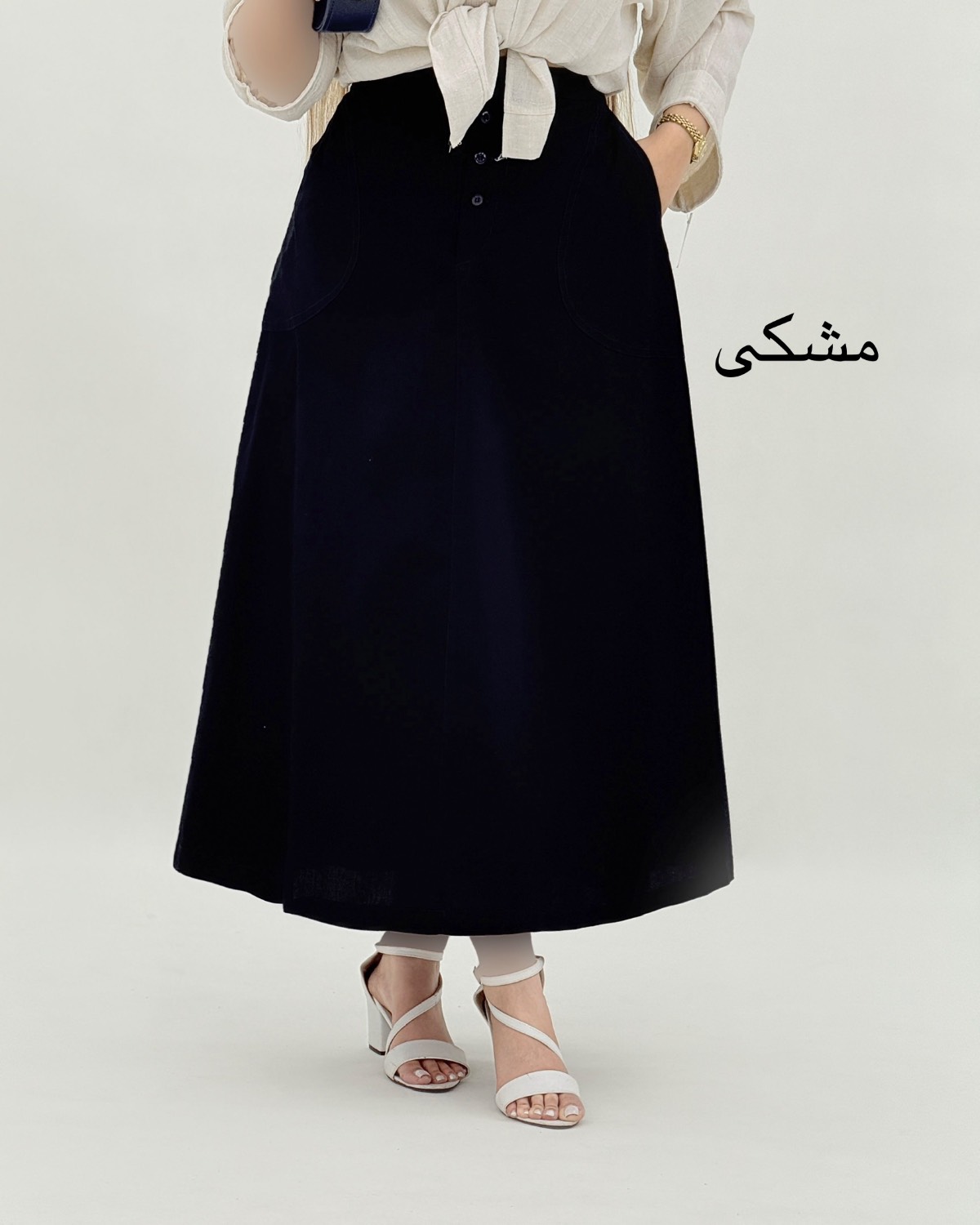 دامن لینن جلو دکمه جیب دار کد i791