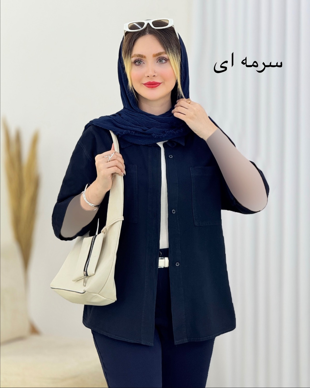 شومیز لینن یقه مردانه جیب دار کد i867