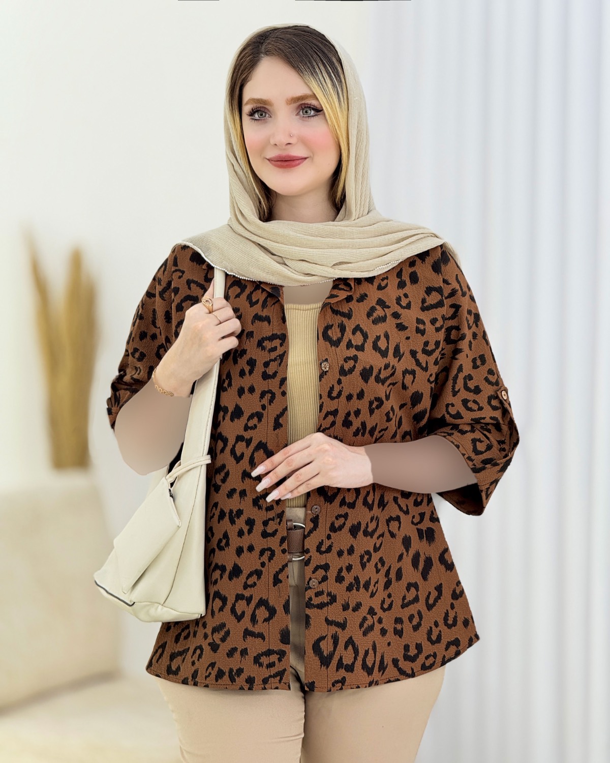 شومیز ینزی پلنگی پاگون‌دار کد i773