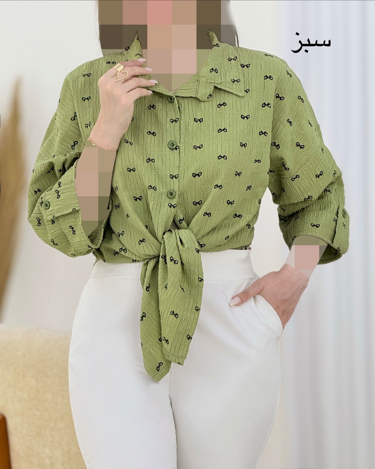 شومیز گره ای پاپیون‌ دار اطلس کد i747