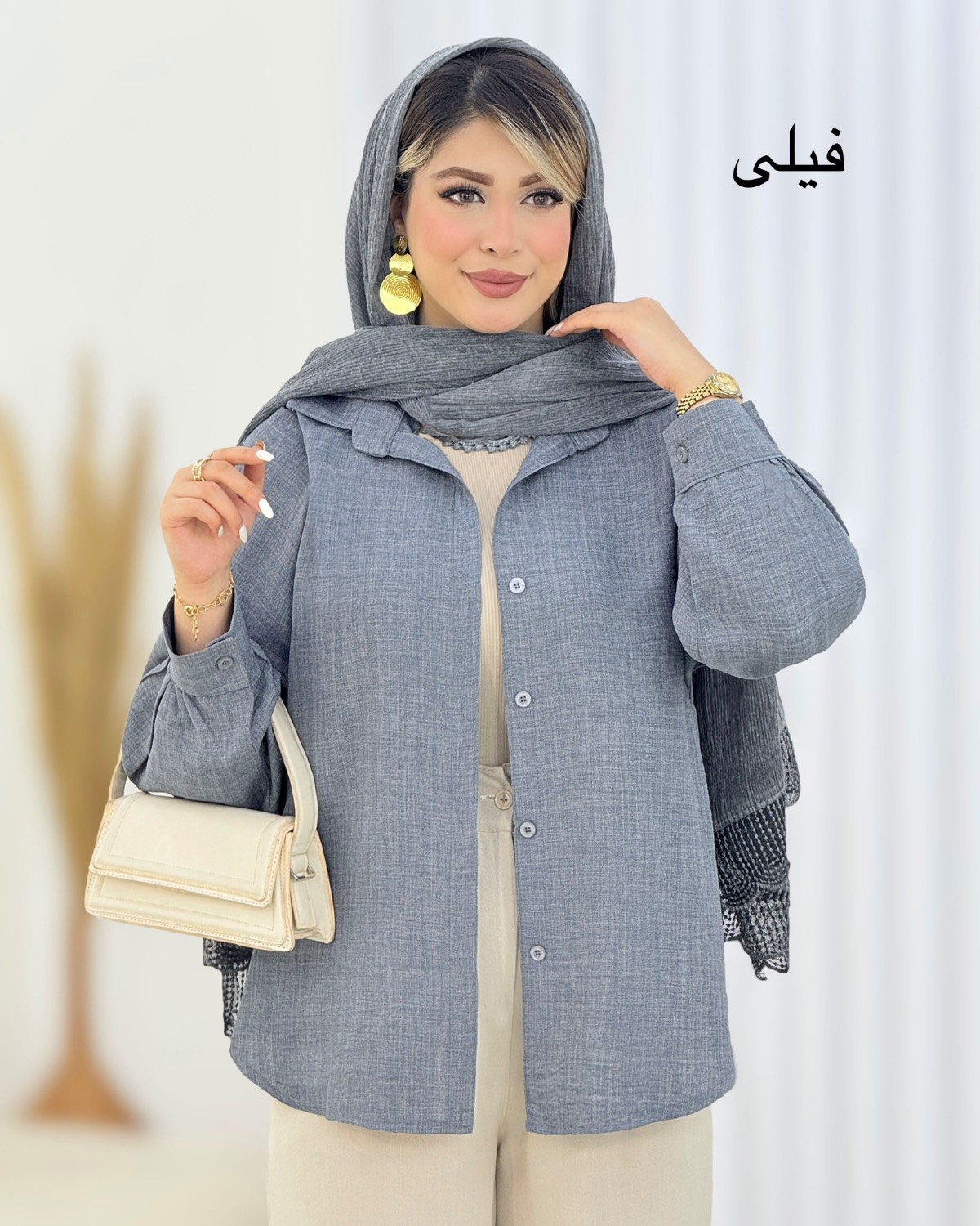 شومیز دکمه‌دار شانتون ژاکارد کد i667