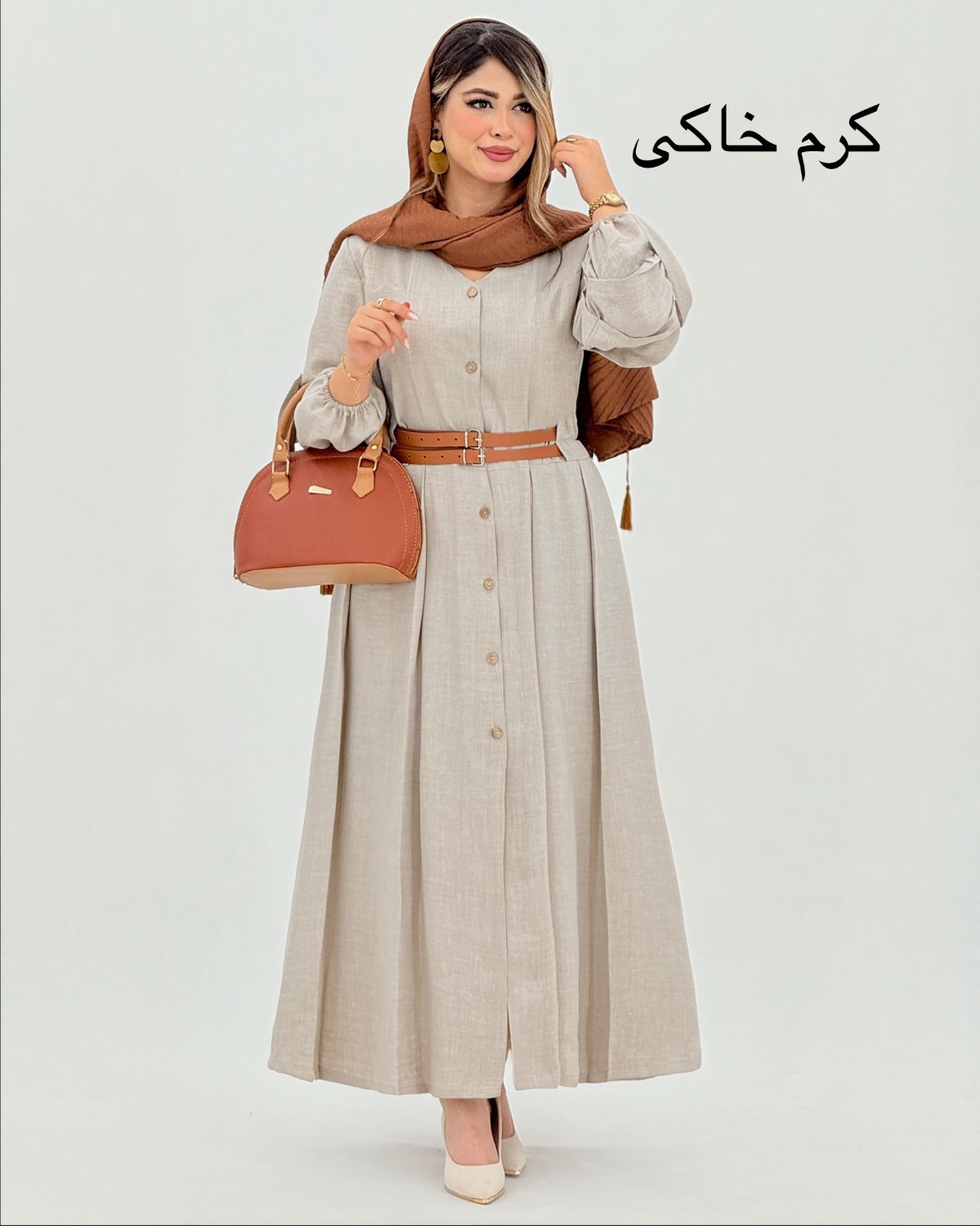 پیراهن شانتون بلند دو کمربندی  کد i871