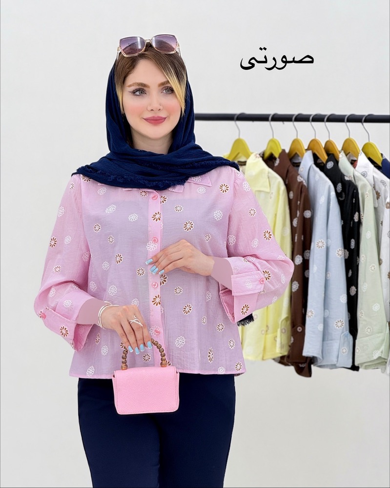 شومیز باکسی شیشه ای طرح گل کد i859