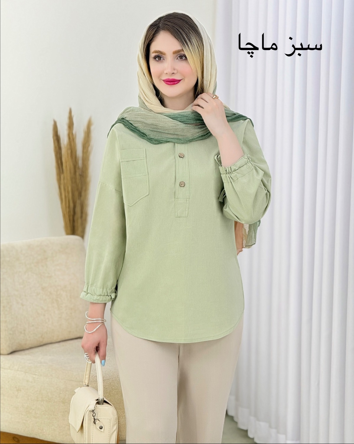 شومیز لینن آستین بندی کد i352