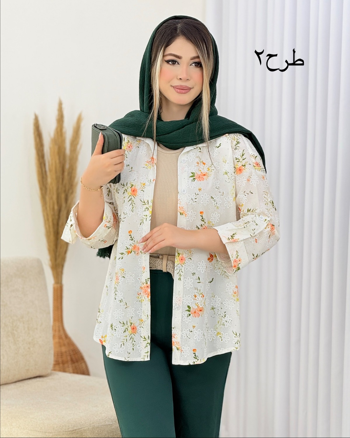 شومیز نگینی لینن طرح گل کد i919