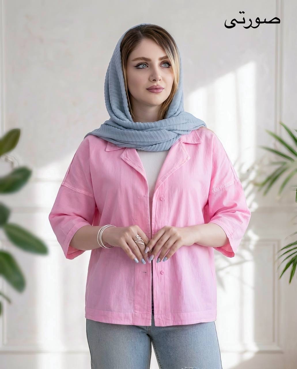 شومیز لینن یقه شکاری کد i926