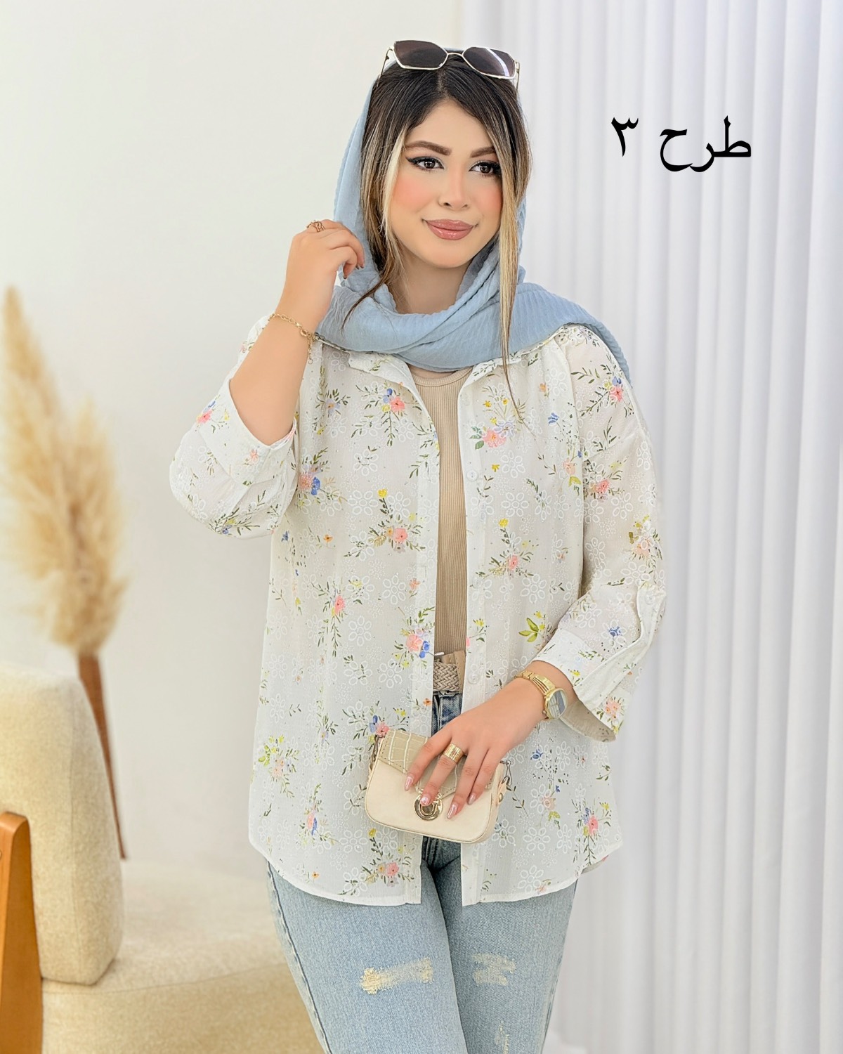 شومیز نگینی لینن طرح گل کد i919