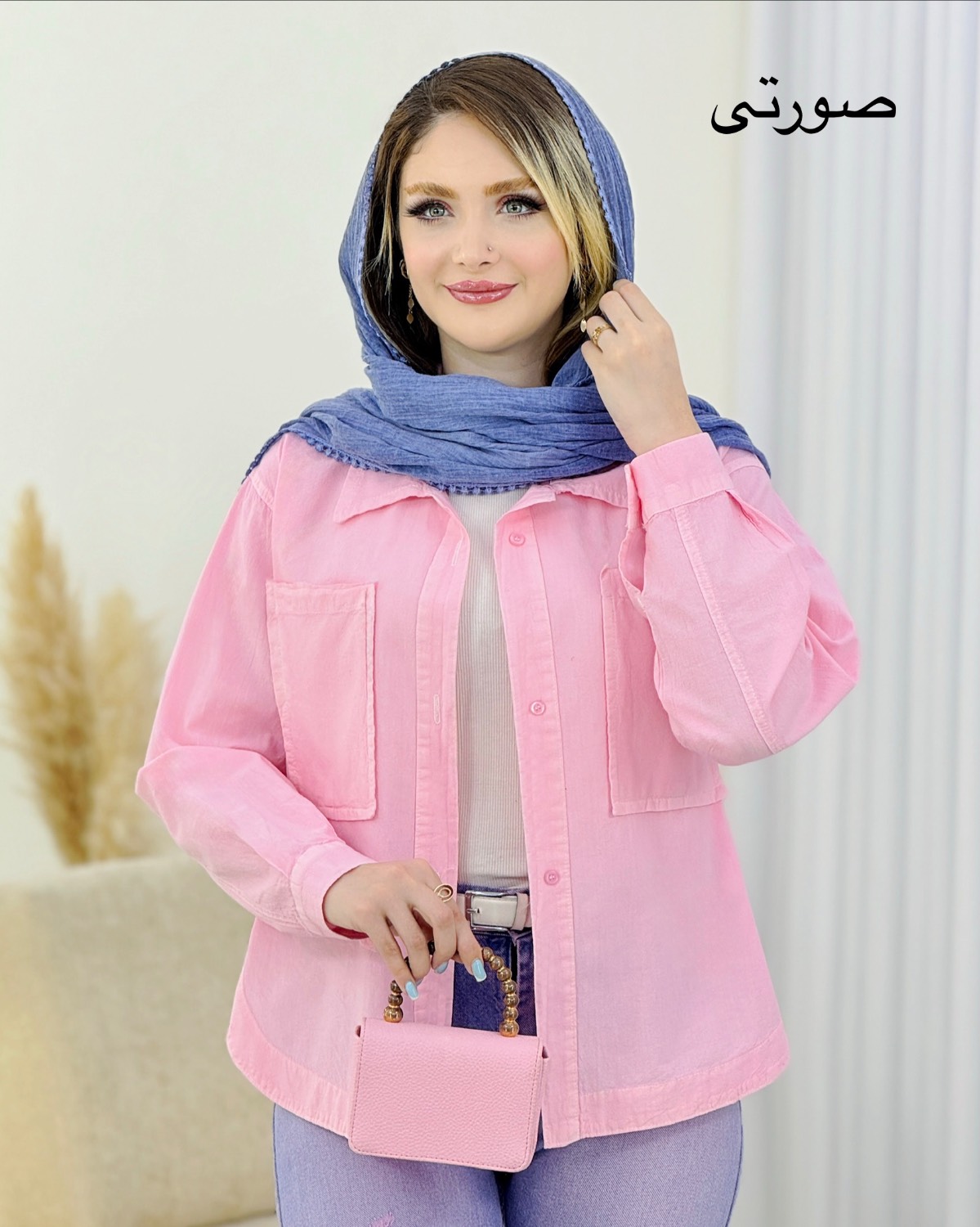 شومیز لینن هلالی کوتاه کد i925