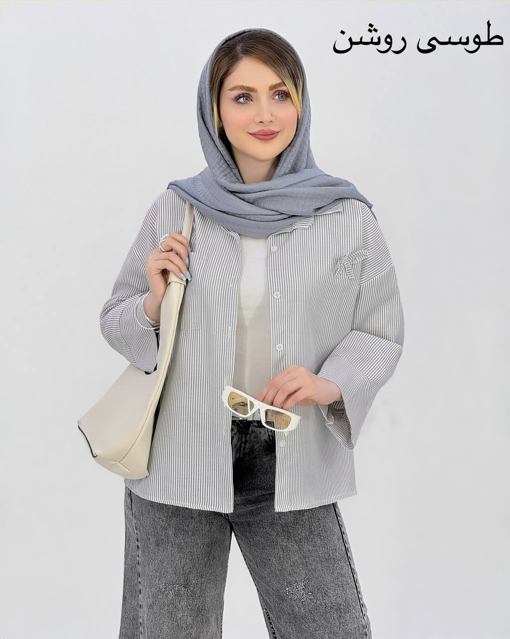 شومیز راه راه پاپیون‌دار پوپلین کد j045