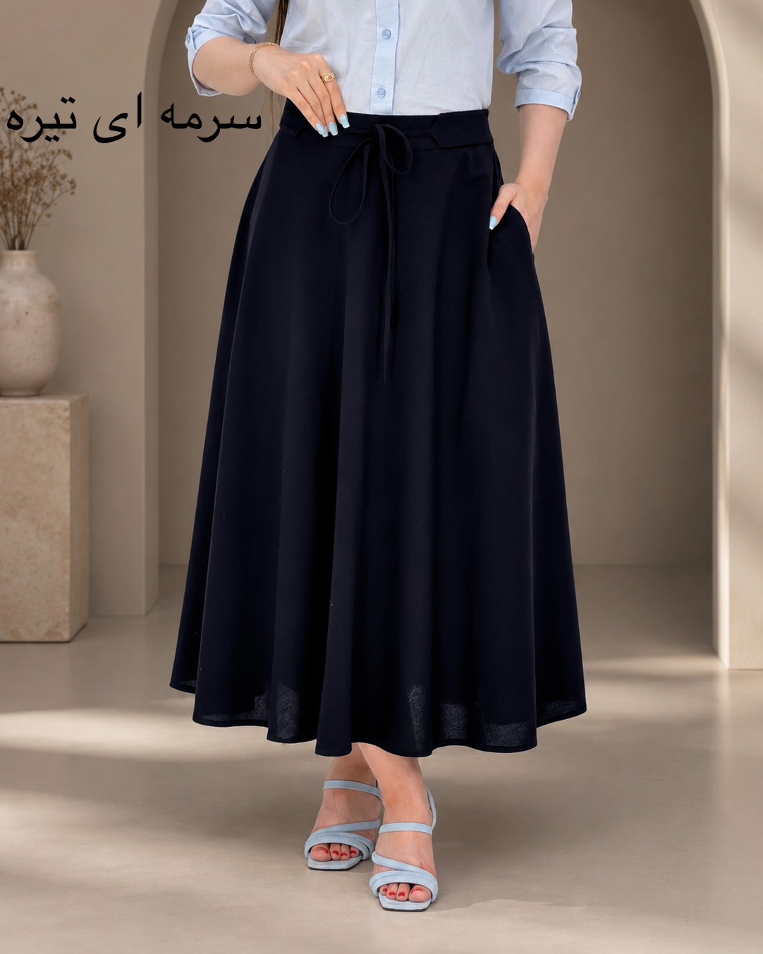 دامن لینن کمر کش بنددار کد j001