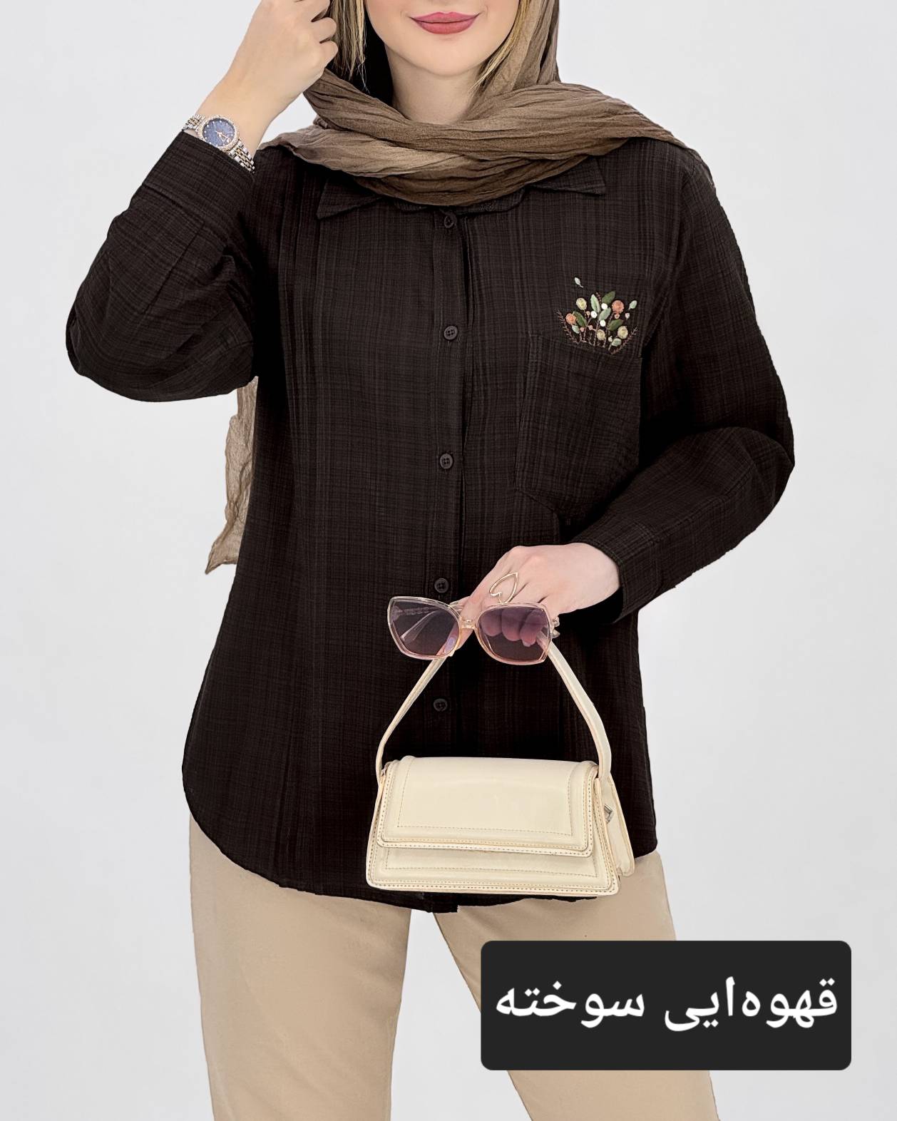 شومیز لینن پیله دار گلدوزی کد i947
