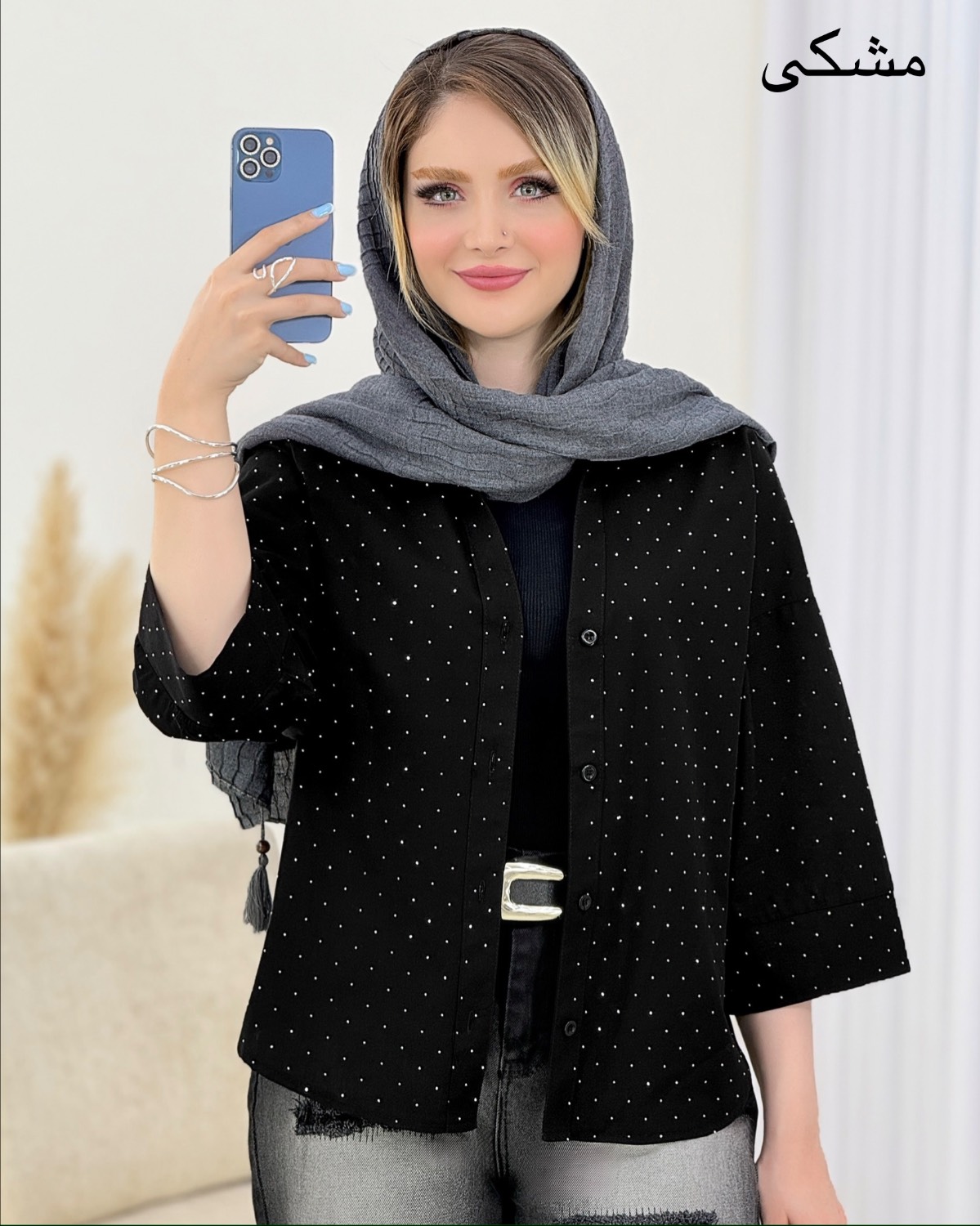 شومیز نگینی پشت پیل لینن کد i998