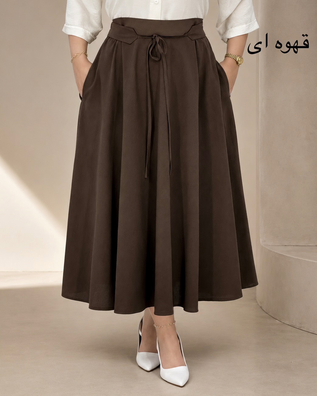دامن لینن کمر کش بنددار کد j001