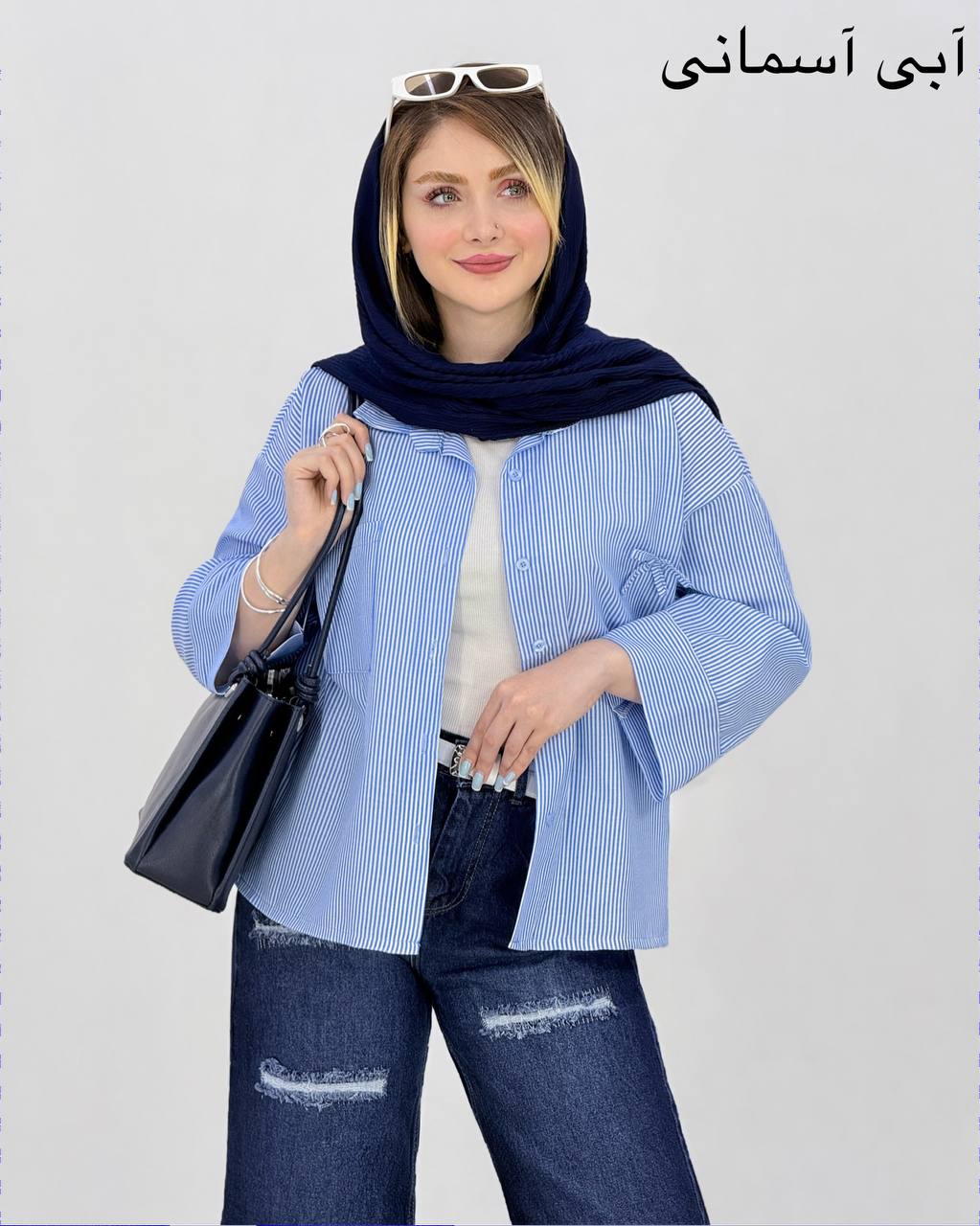 شومیز راه راه پاپیون‌دار پوپلین کد j045