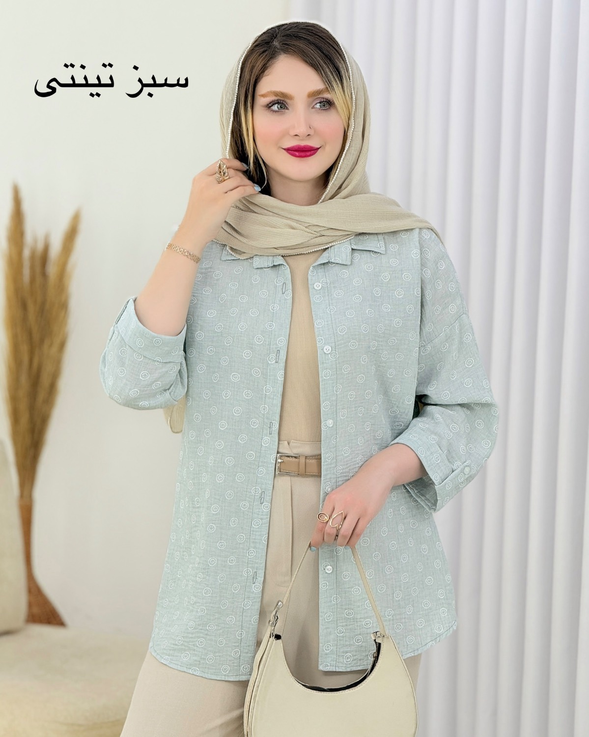 شومیز لینن پاگون طرح لبخند کد i930