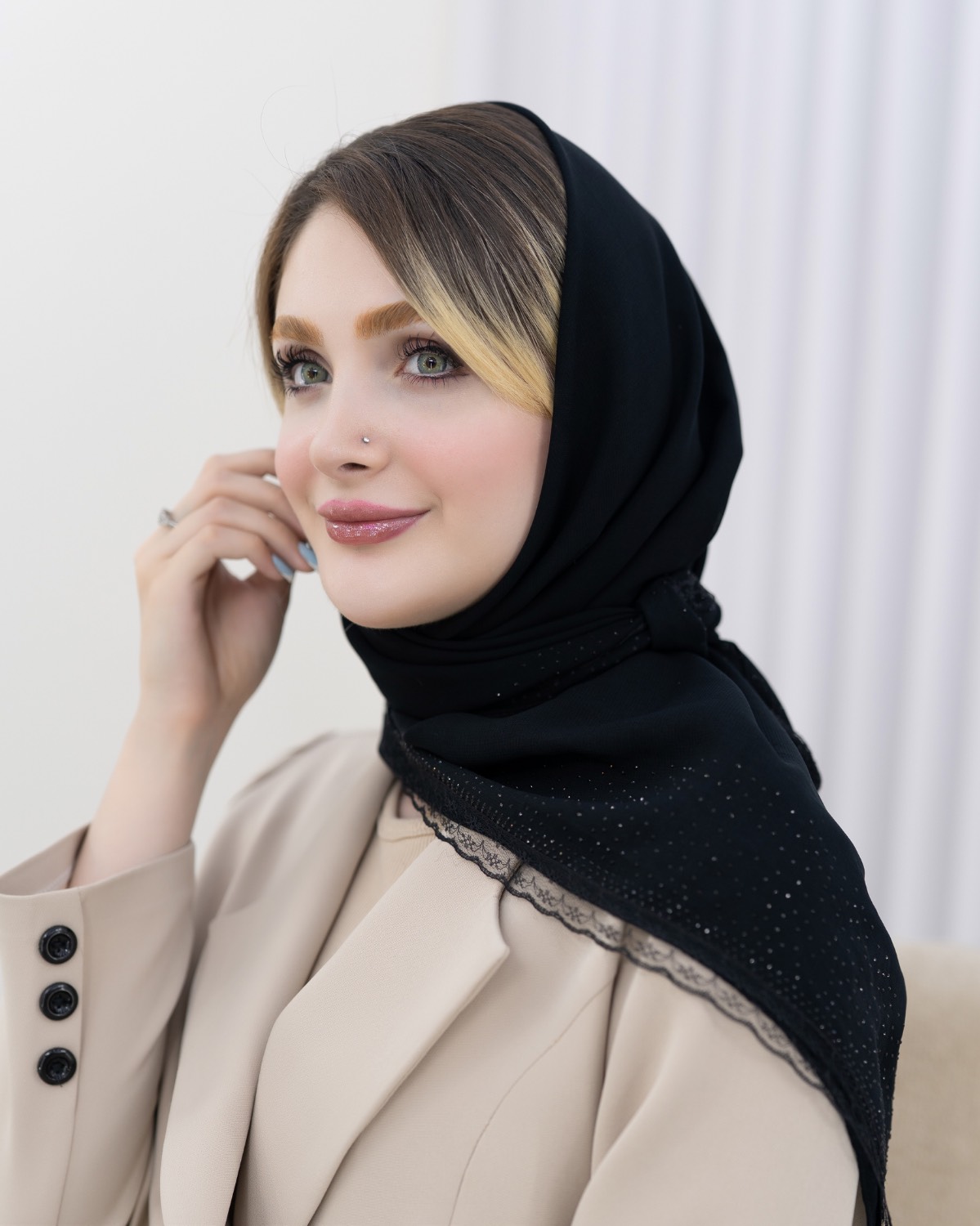 روسری حریر دانتل نگینی کد i855