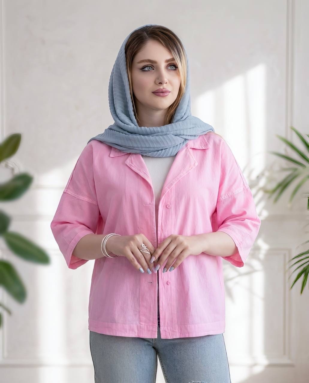 شومیز لینن یقه شکاری کد i926