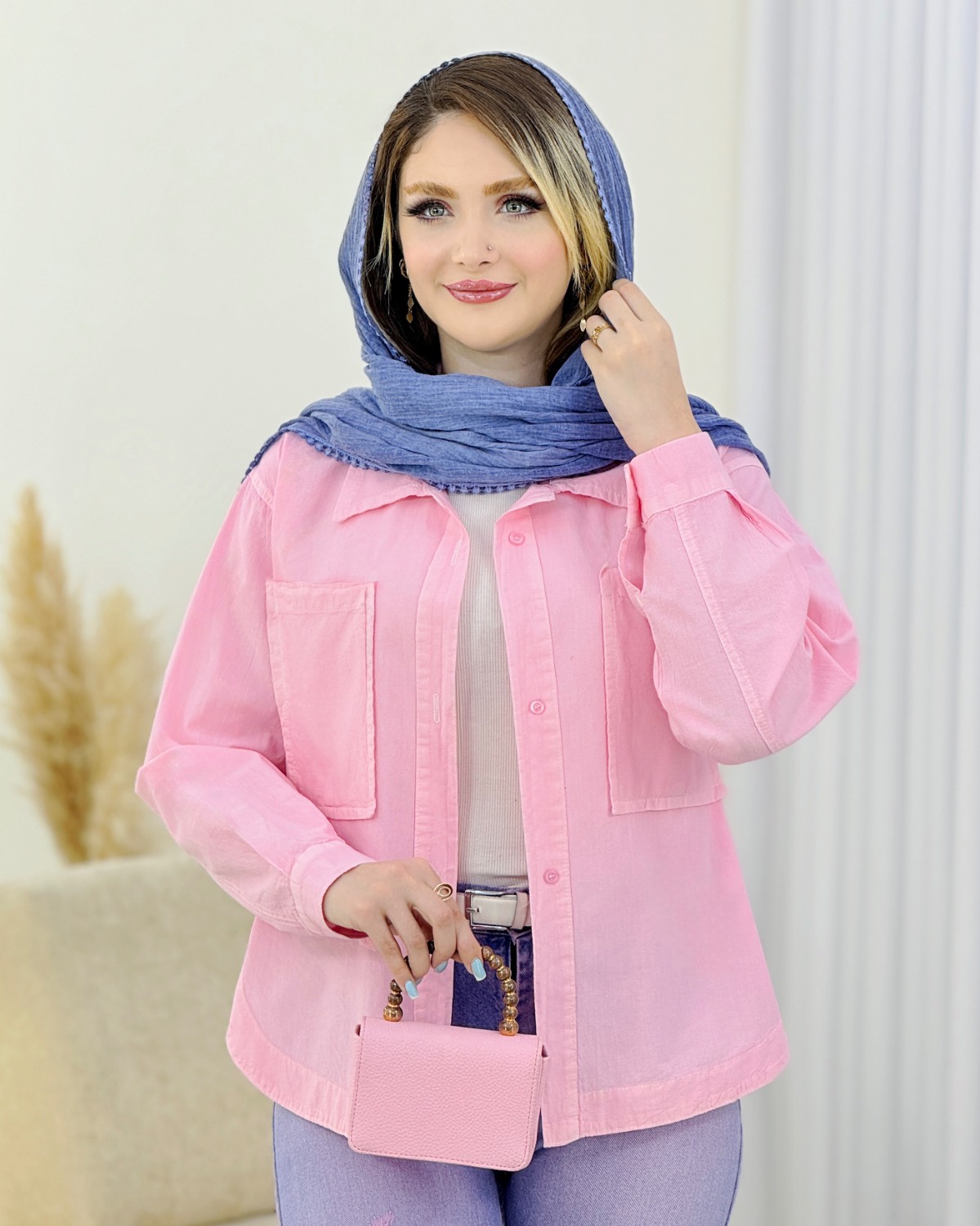 شومیز لینن هلالی کوتاه کد i925