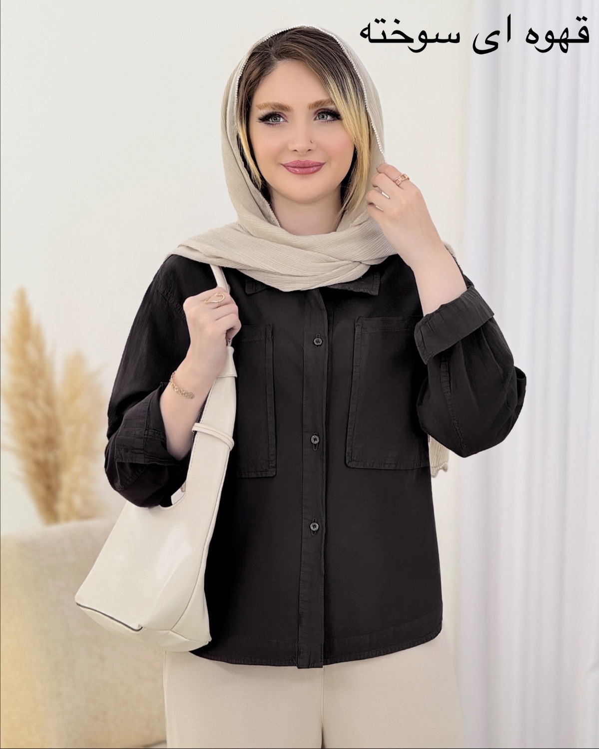 شومیز لینن هلالی کوتاه کد i925