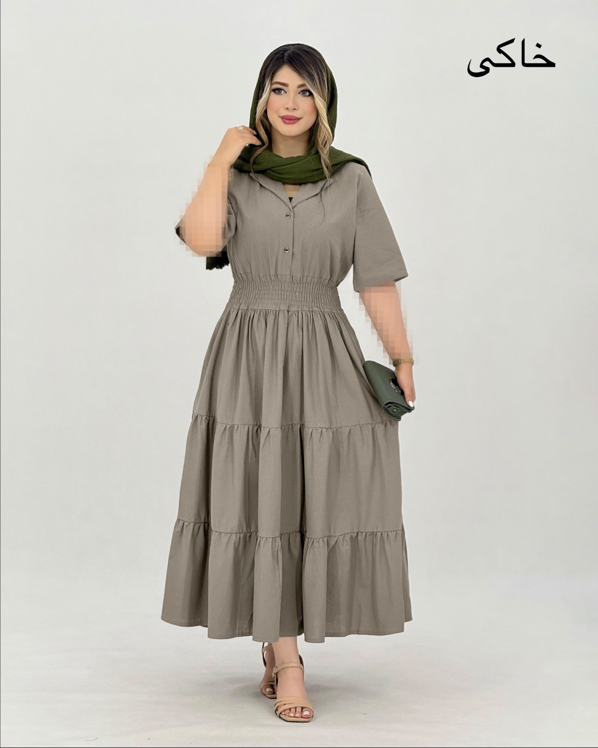 پیراهن چین‌دار کمرکش لینن کد i996