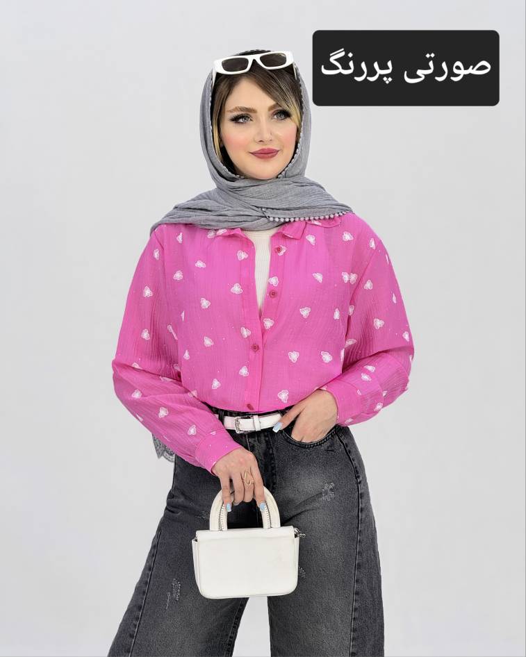 شومیز گلدار شیشه ای نگین‌دار کد i962