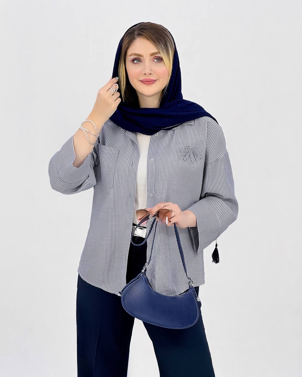 شومیز راه راه پاپیون‌دار پوپلین کد j045