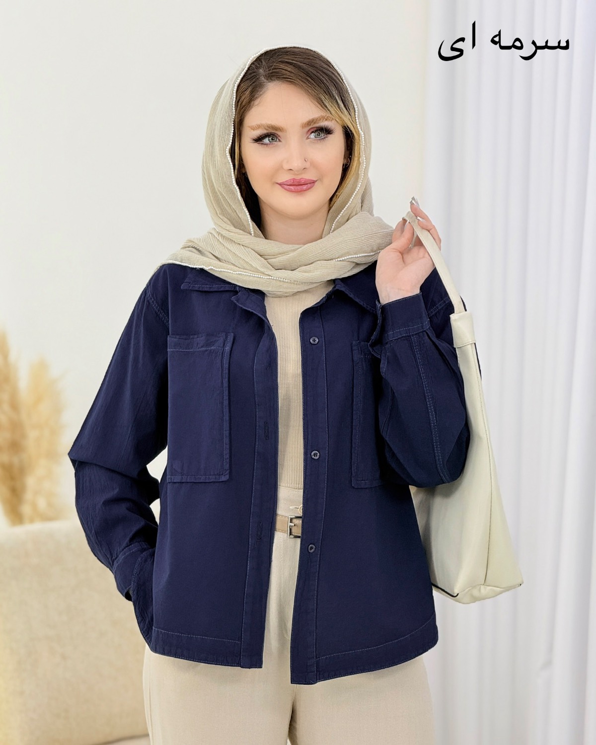 شومیز لینن هلالی کوتاه کد i925