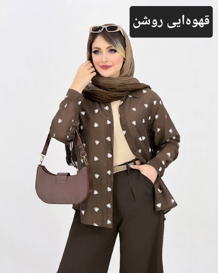 شومیز گلدار شیشه ای نگین‌دار کد i962