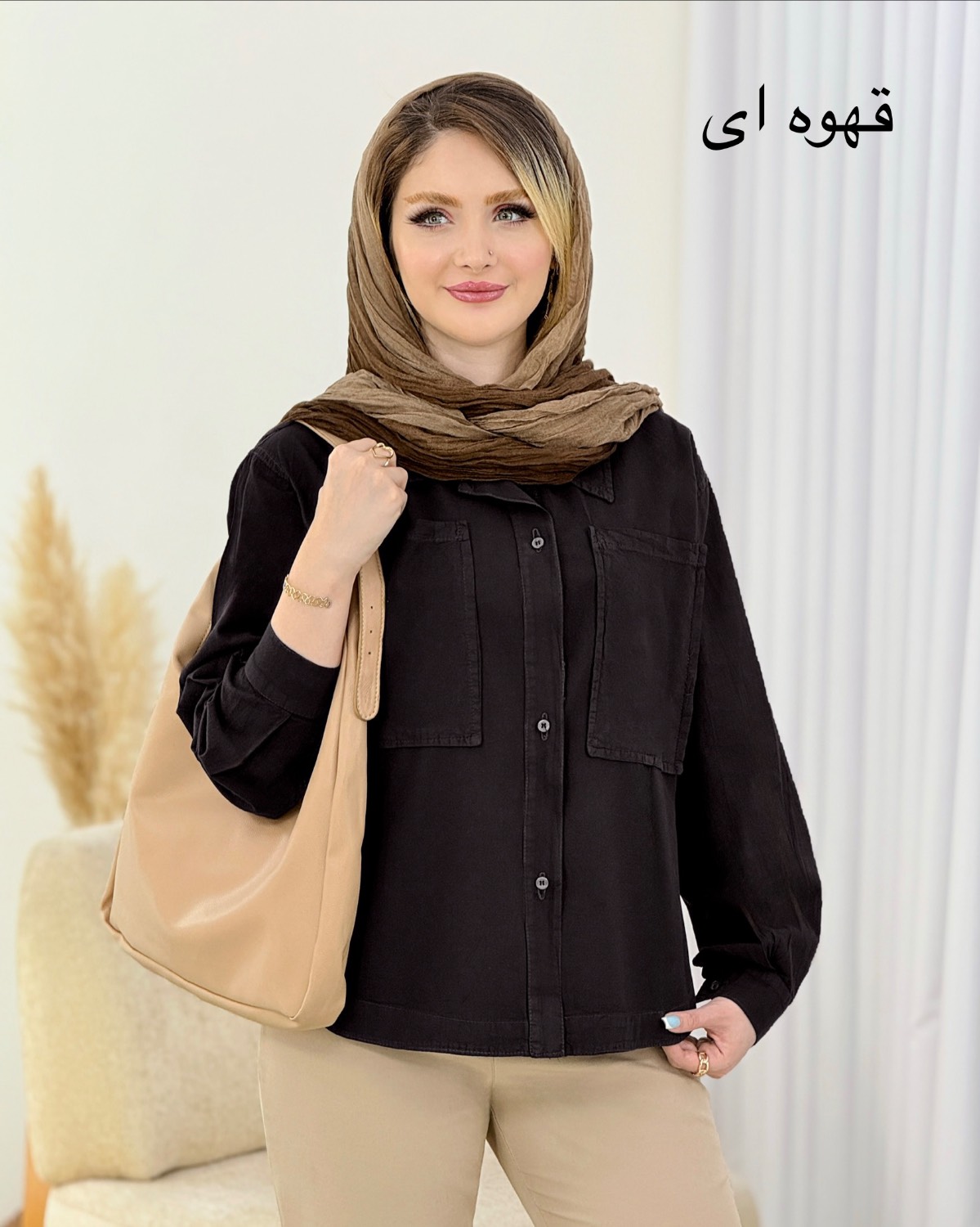 شومیز لینن هلالی کوتاه کد i925