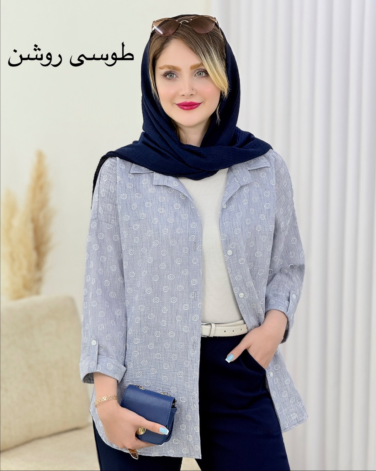 شومیز لینن پاگون طرح لبخند کد i930