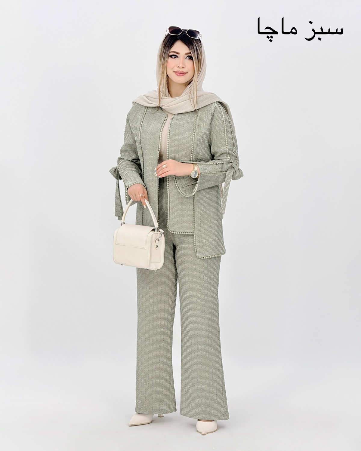 ست مانتو و شلوار شانتون ژاکارد زنبوری کد j002