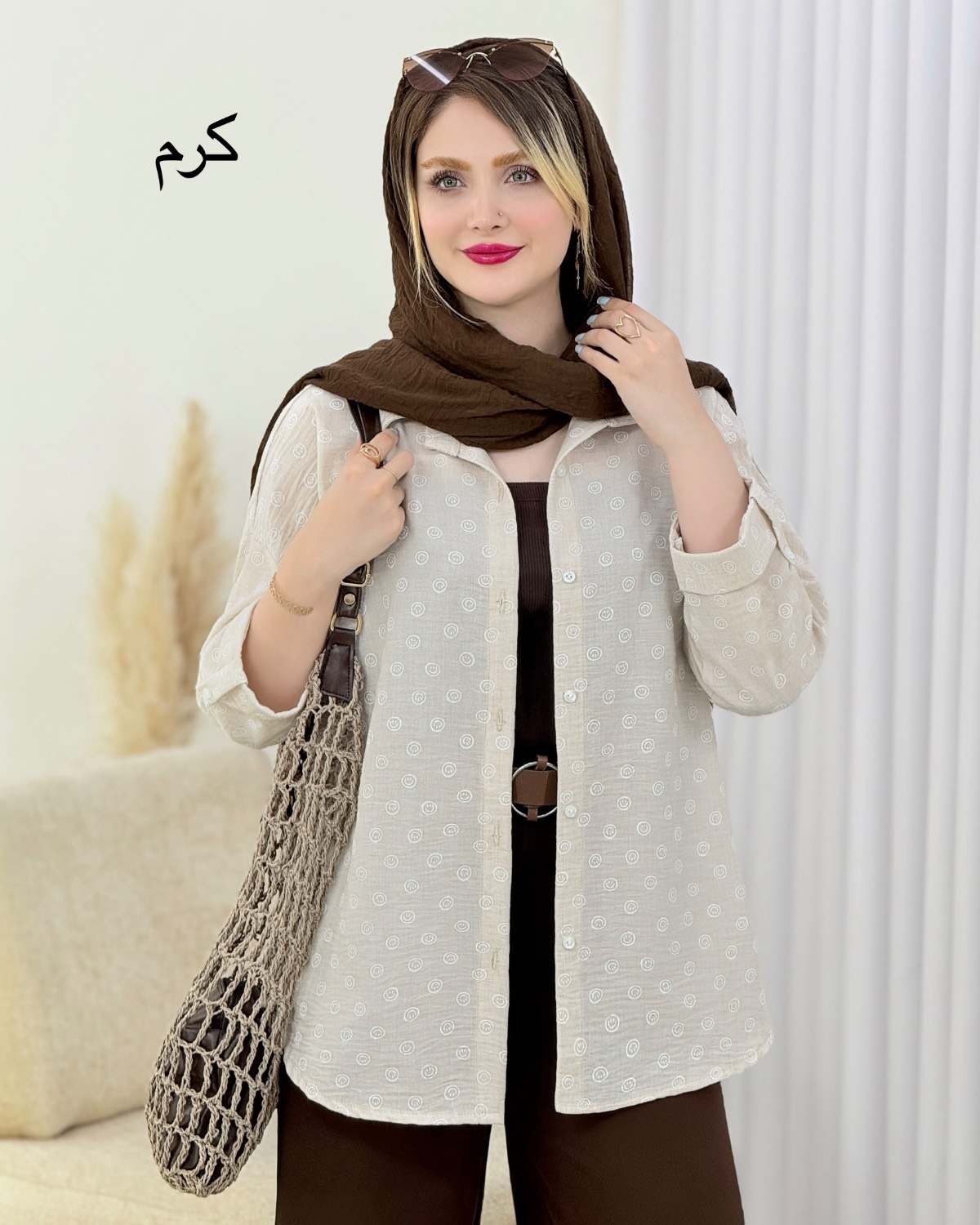 شومیز لینن پاگون طرح لبخند کد i930