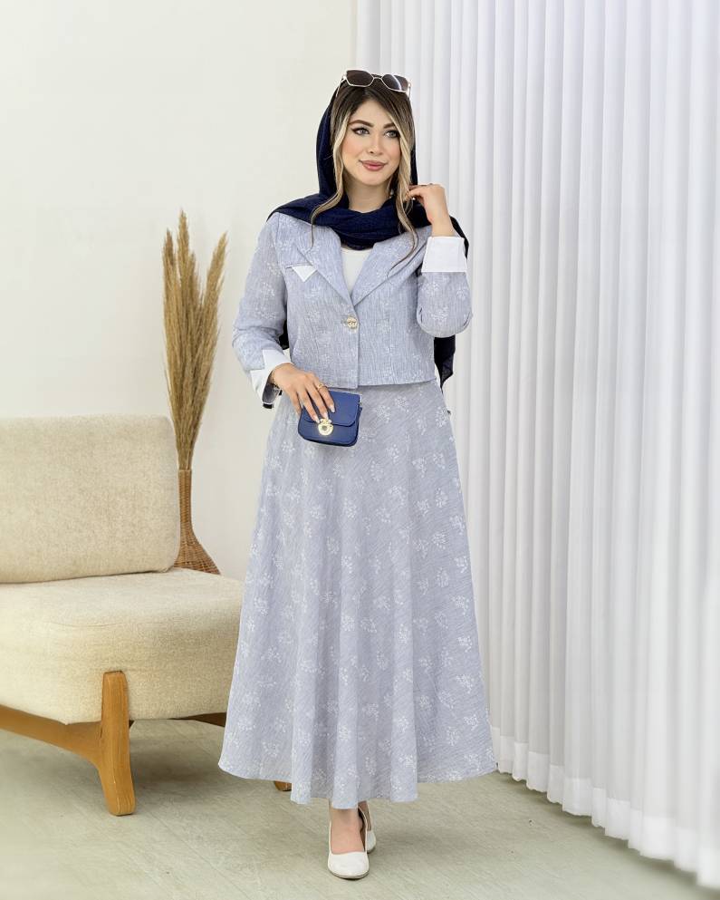 ست کت و دامن مچ سفید طرح گل کد i929