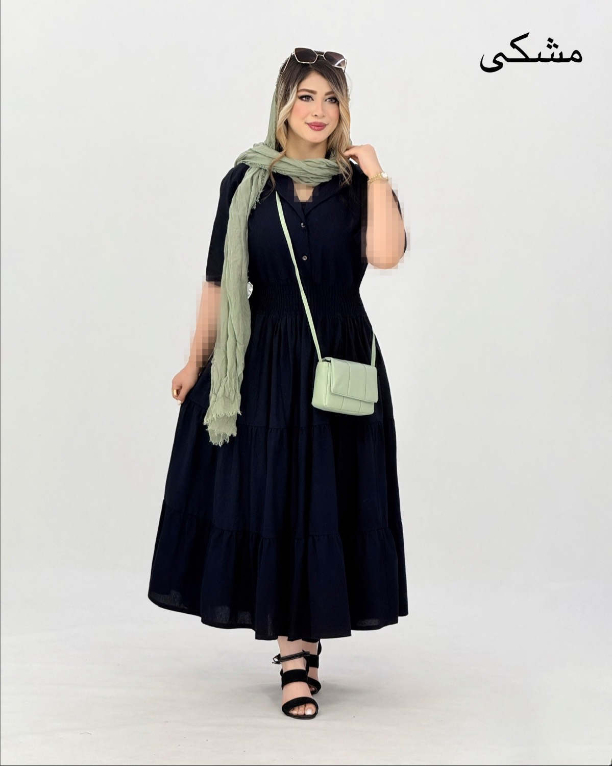 پیراهن چین‌دار کمرکش لینن کد i996