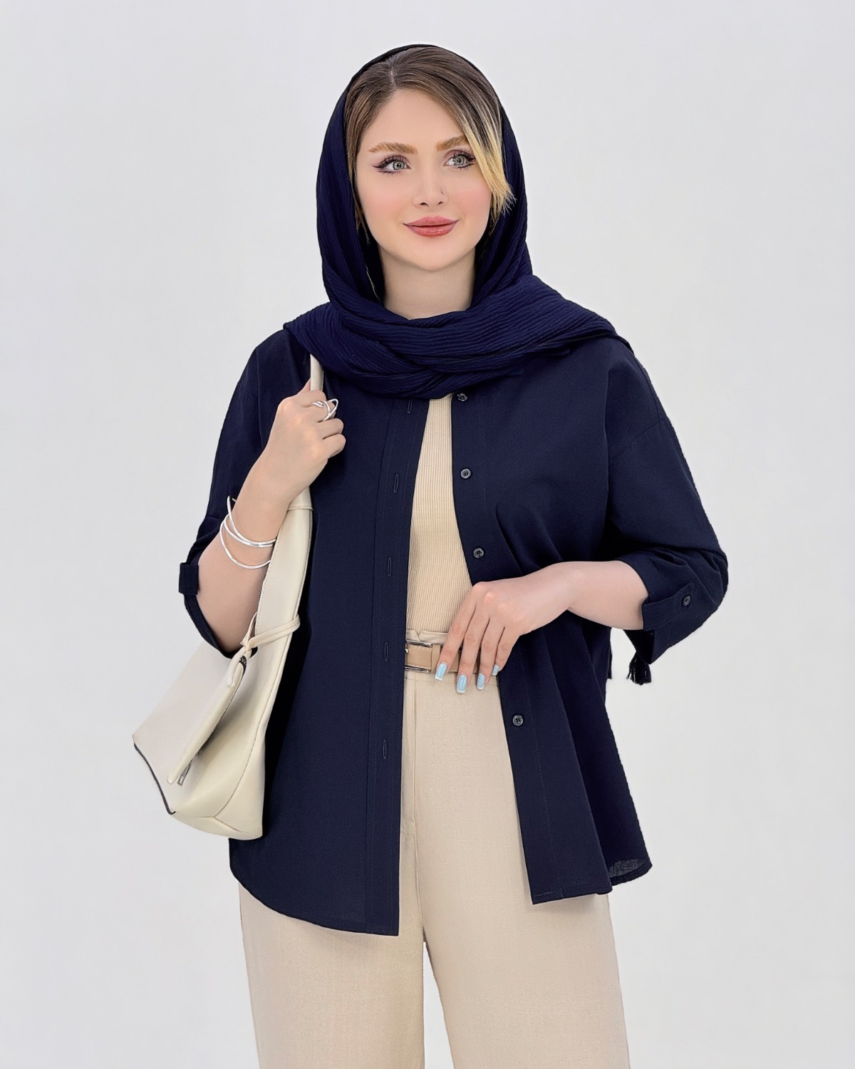 شومیز لینن پاگون دار هلالی کد i950