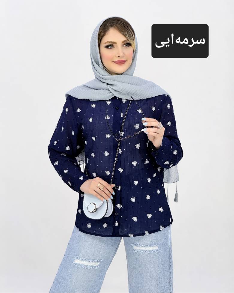 شومیز گلدار شیشه ای نگین‌دار کد i962