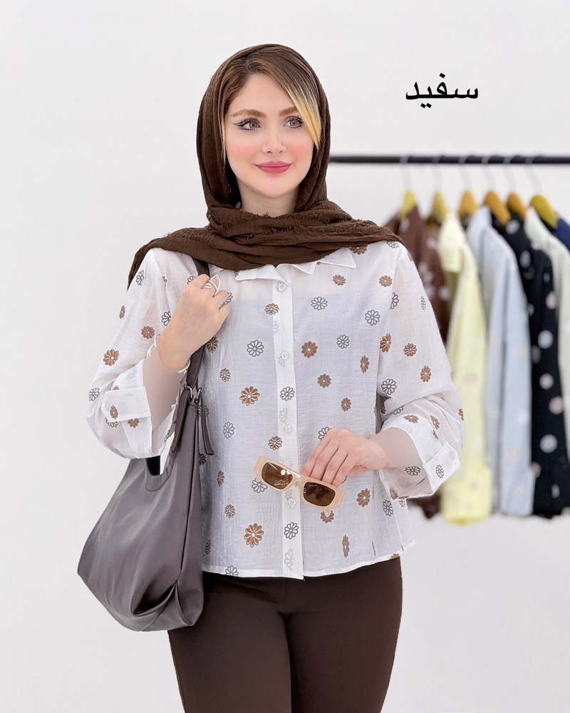 شومیز باکسی شیشه ای طرح گل کد i859