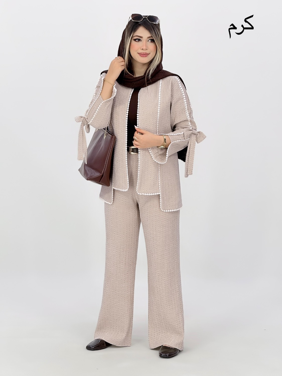 ست مانتو و شلوار شانتون ژاکارد زنبوری کد j002
