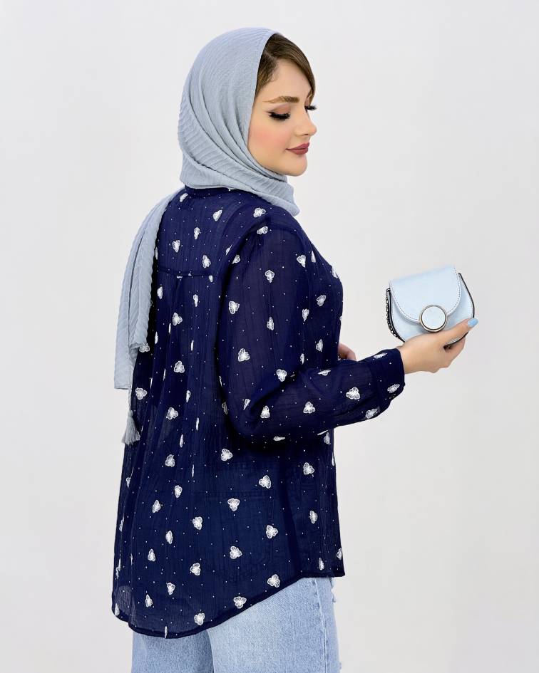 شومیز گلدار شیشه ای نگین‌دار کد i962