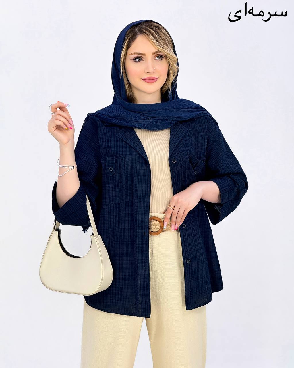 شومیز یقه انگلیسی لینن کادنزا کد i948