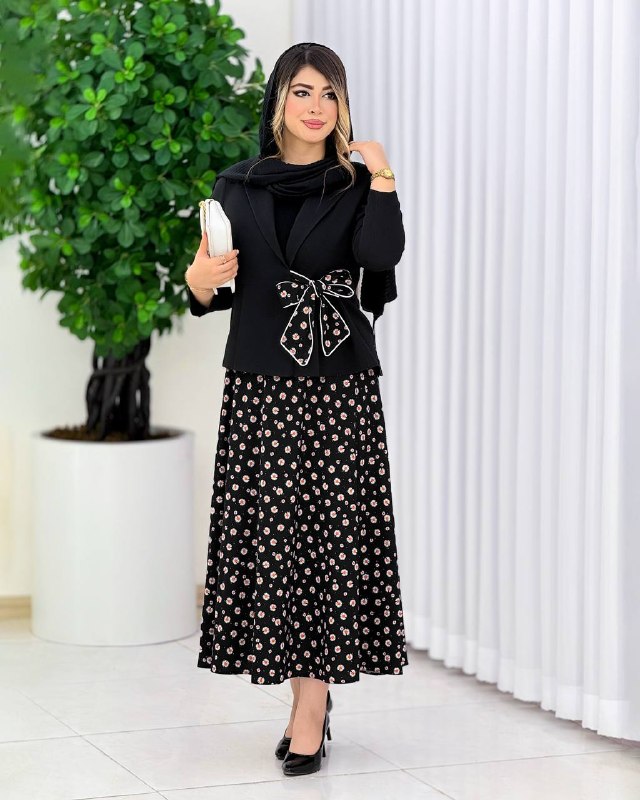 کت و دامن طرح دار پاپیونی کد j192
