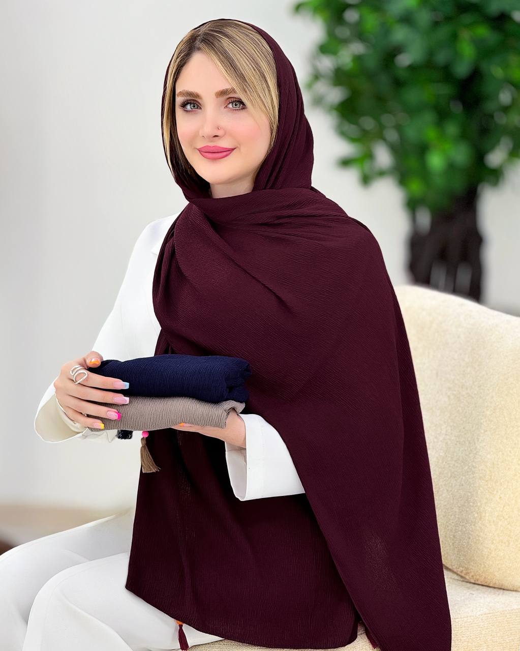 شال پلیسه منگوله دار کد j108
