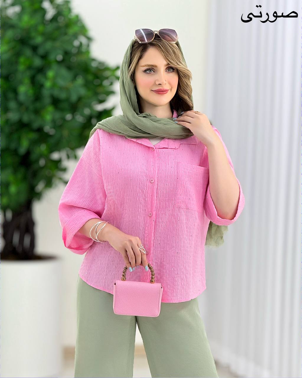 شومیز ینزی نگینی جلو جیب کد j133