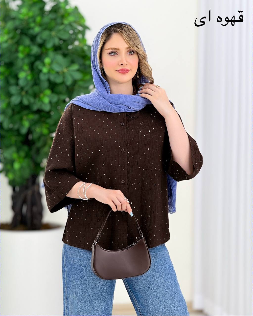 شومیز ینزی نگینی جلو جیب کد j133