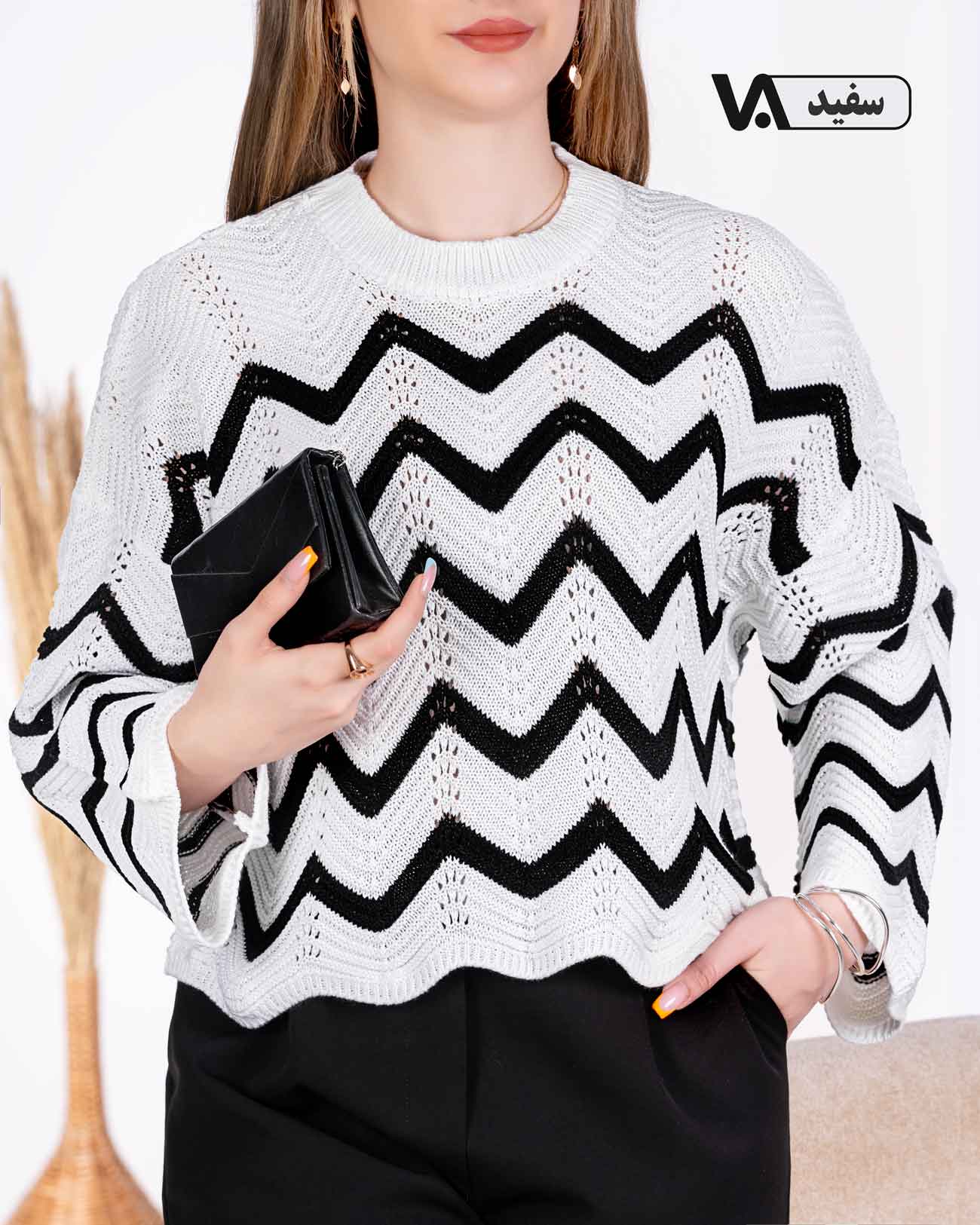 بلوز بافت یقه گرد زیگزاگ کد j305