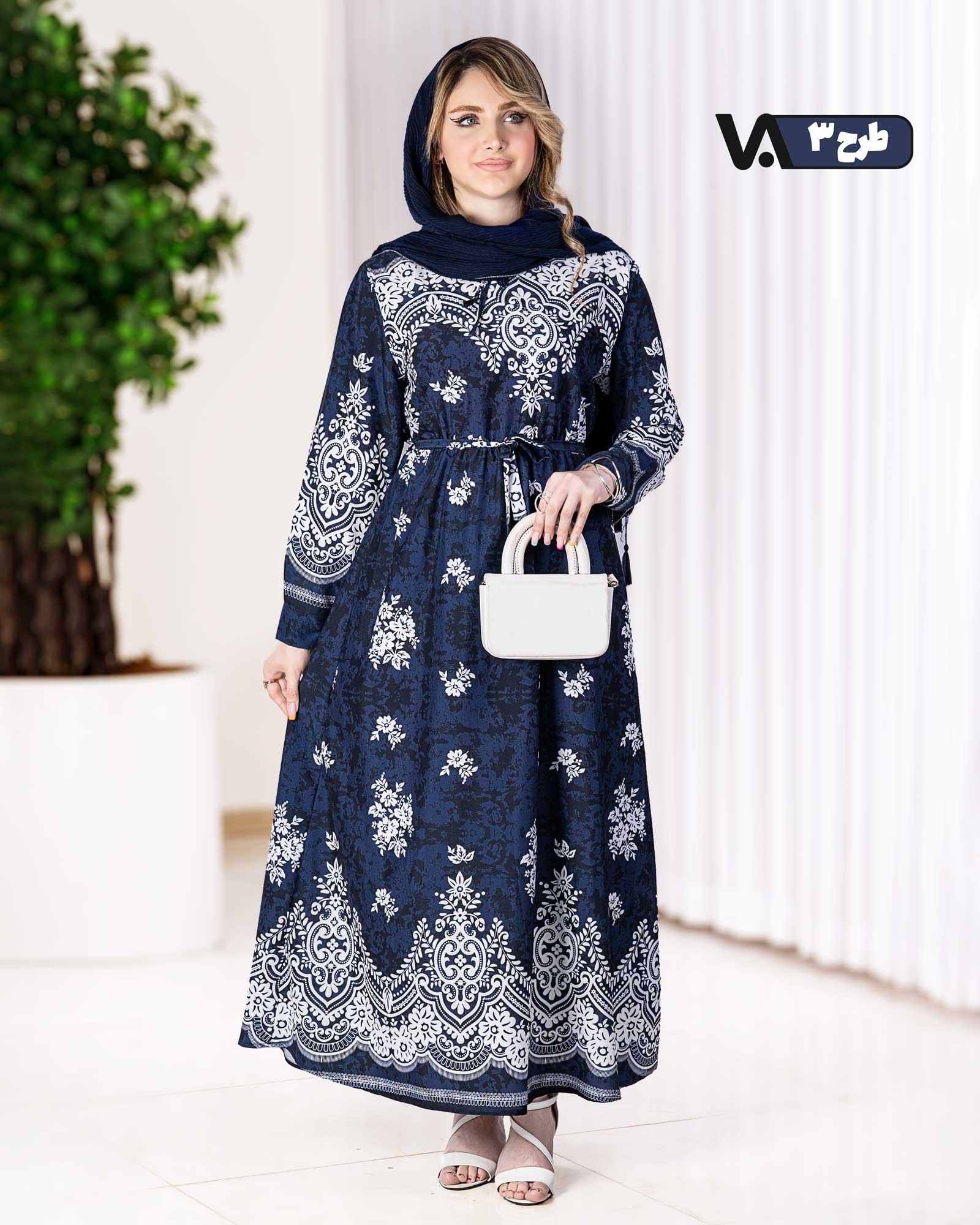 پیراهن بلند چاپی بوگاتی بنددار کد j187
