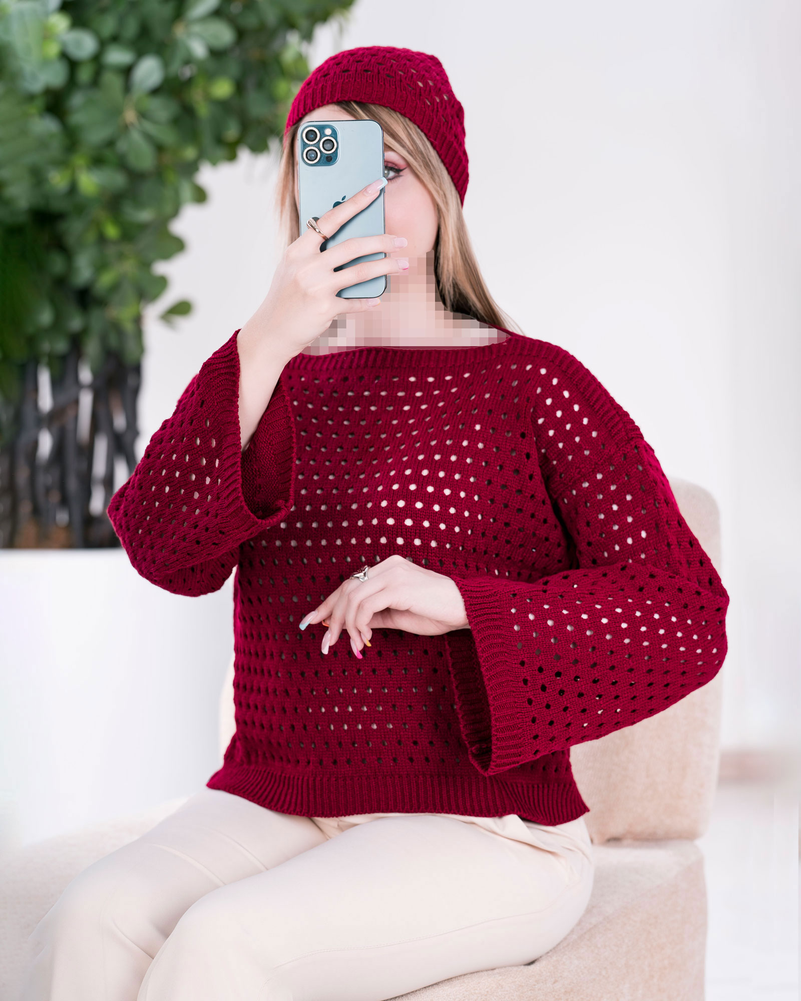 ست بافت و کلاه زنبوری کد j306