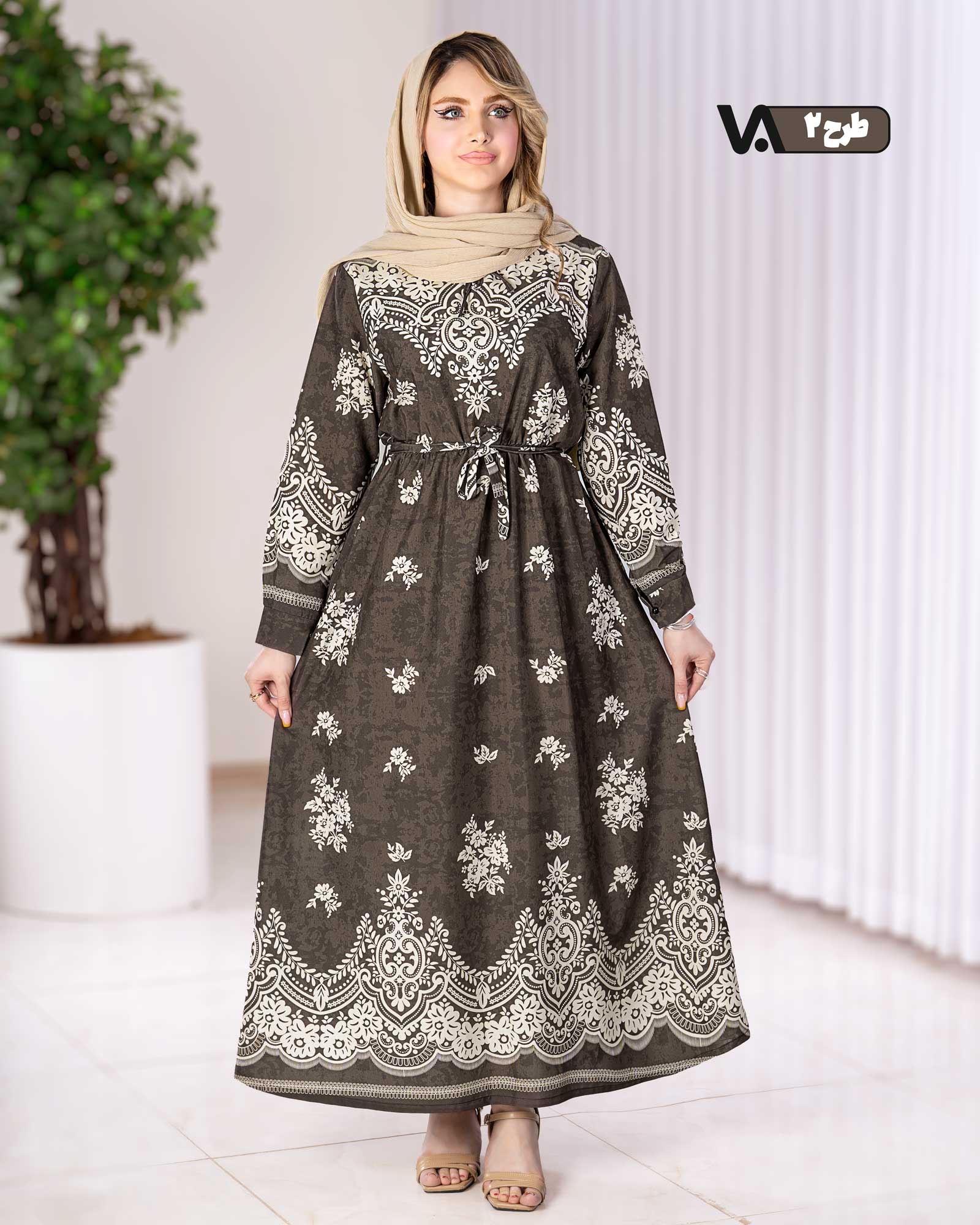 پیراهن بلند چاپی بوگاتی بنددار کد j187